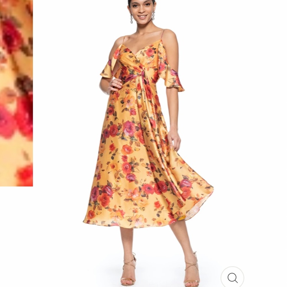 Theia Yellow Faux Wrap Cocktail Dress With Frills